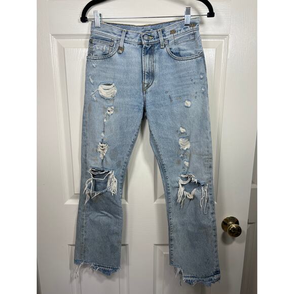 R13 Bowie High Rise Straight Leg Jeans Light Denim Distressed Rutland Grunge - Picture 2 of 13